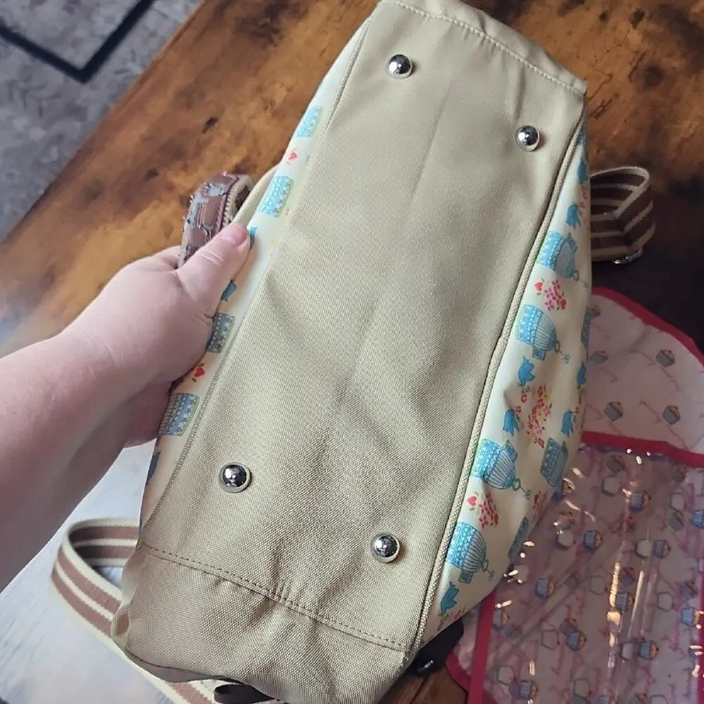 PINK LINING | Yummy Mummy Cream and Brown‎ Floral Blue Birds Baby Diaper Bag